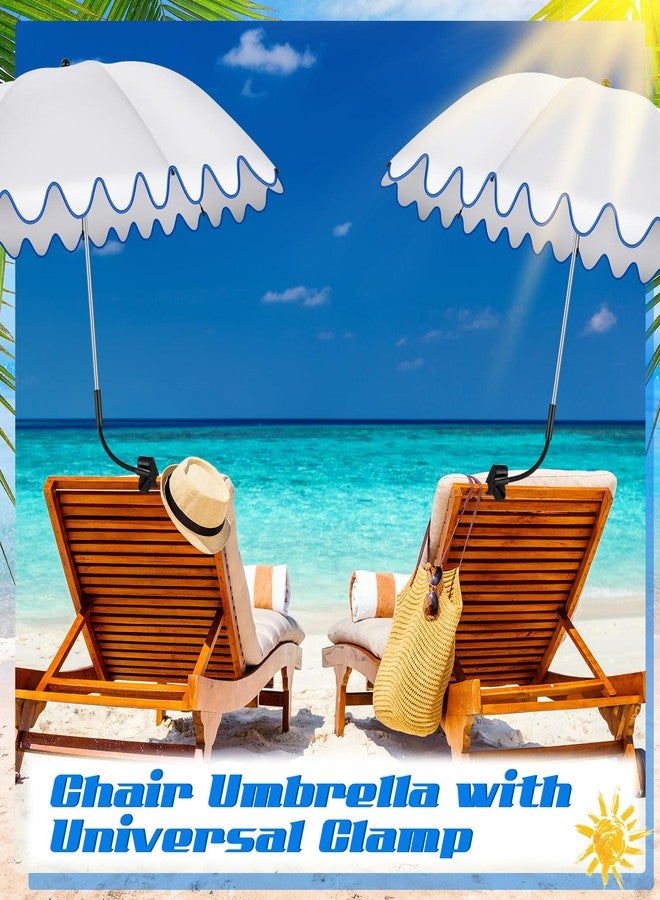 Abbylike 2 Pcs Scalloped Chair Umbrella with Universal Adjustable Clamp 38'' Portable Wheelchair Umbrella UPF 50+ Camping Chair Parasol with Bag for Outdoor Patio Lawn(White, Dark Blue Scalloped) - Image 2
