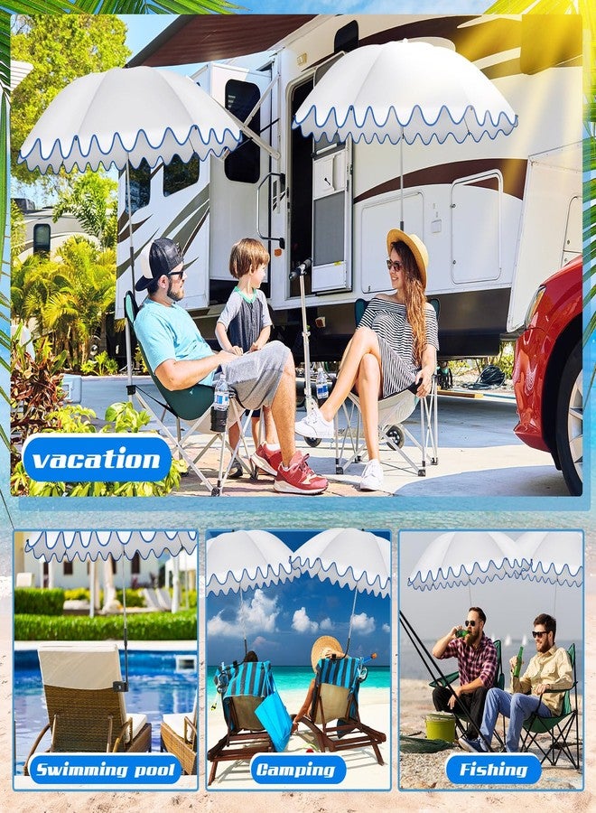 Abbylike 2 Pcs Scalloped Chair Umbrella with Universal Adjustable Clamp 38'' Portable Wheelchair Umbrella UPF 50+ Camping Chair Parasol with Bag for Outdoor Patio Lawn(White, Dark Blue Scalloped) - Image 5