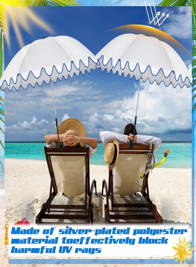 Abbylike 2 Pcs Scalloped Chair Umbrella with Universal Adjustable Clamp 38'' Portable Wheelchair Umbrella UPF 50+ Camping Chair Parasol with Bag for Outdoor Patio Lawn(White, Dark Blue Scalloped) - Image 4