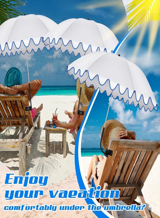 Abbylike 2 Pcs Scalloped Chair Umbrella with Universal Adjustable Clamp 38'' Portable Wheelchair Umbrella UPF 50+ Camping Chair Parasol with Bag for Outdoor Patio Lawn(White, Dark Blue Scalloped) - Image 3