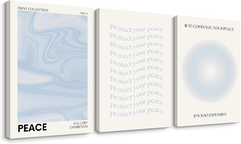 Youillne Blue Aura Wall Art Decor - Set of 3 Framed Prints - Image 1