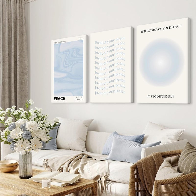Youillne Blue Aura Wall Art Decor - Set of 3 Framed Prints - Image 3
