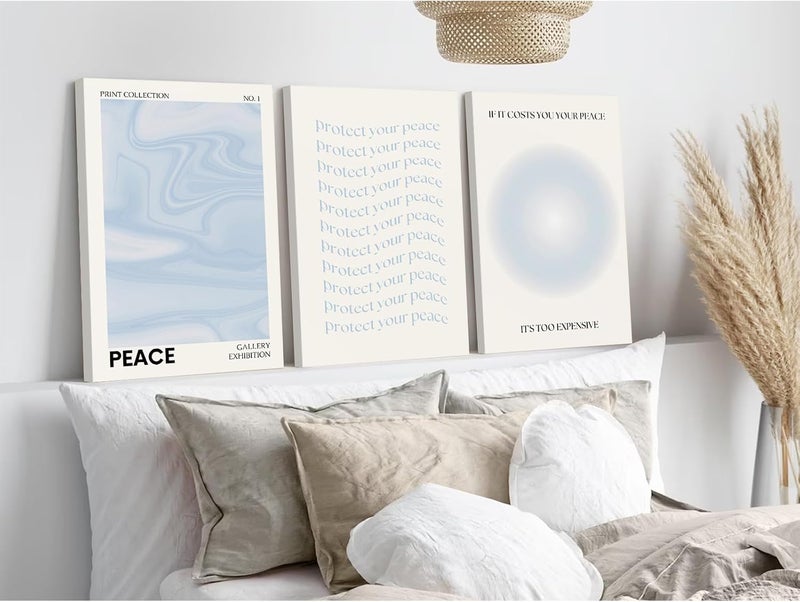 Youillne Blue Aura Wall Art Decor - Set of 3 Framed Prints - Image 4
