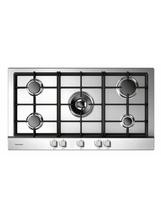 Thomson Professional Box 90 Cm - 5 Gas Burners (4 + 1 Triple Flame Burner) - Automatic Ignition - Stainless Steel - Cast Iron Grids - Safety Valves
