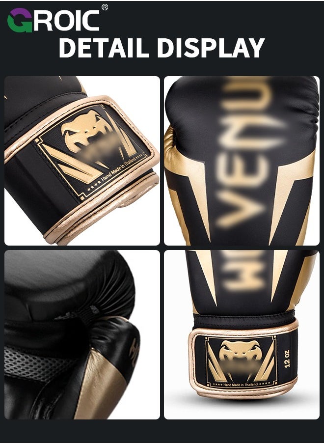 GROIC - 12OZ Boxing Gloves PU Leather, Muay Thai Kickboxing MMA Sparring Training, Advanced TAKKA Closure, Padding, Punch Bags Speed Ball Focus Pads Workout(Black) - Image 1