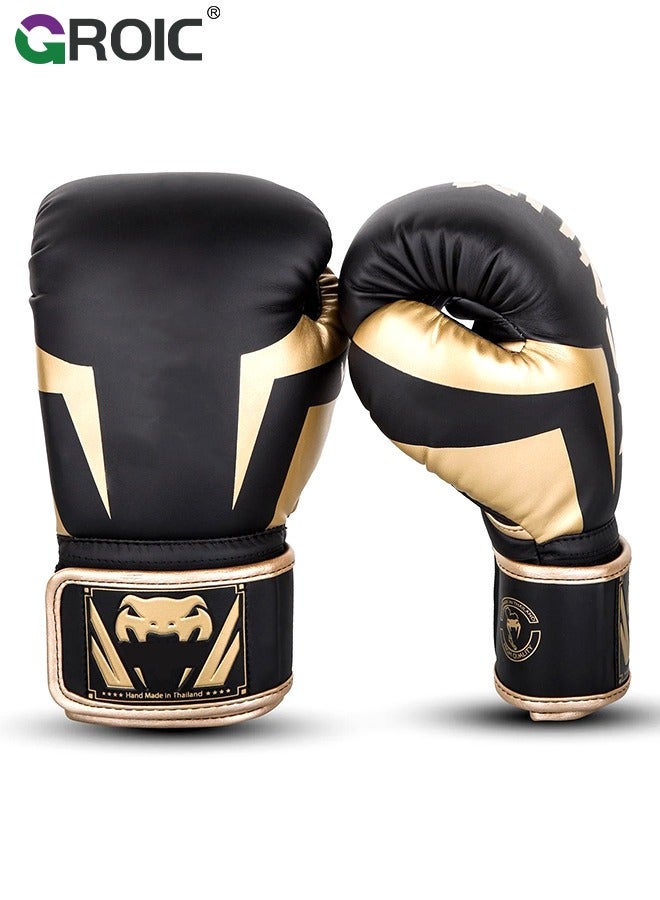 12OZ Boxing Gloves PU Leather, Muay Thai Kickboxing MMA Sparring Training, Advanced TAKKA Closure, Padding, Punch Bags Speed Ball Focus Pads Workout(Black)