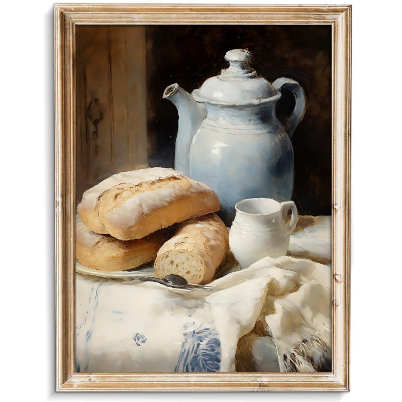 uniro Vintage Kitchen Wall Art Prints - Country Bread Canvas Wall Art Decor Rustic Farmhouse Wall Decor - Retro Jars White Tablecloth Wall Decor Painting Picture Aesthetic for Bedroom Kitchen Living Room Office (8" x 10"-UNFRAMED) - Image 1
