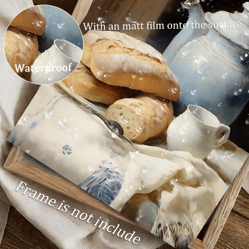 uniro Vintage Kitchen Wall Art Prints - Country Bread Canvas Wall Art Decor Rustic Farmhouse Wall Decor - Retro Jars White Tablecloth Wall Decor Painting Picture Aesthetic for Bedroom Kitchen Living Room Office (8" x 10"-UNFRAMED) - Image 4