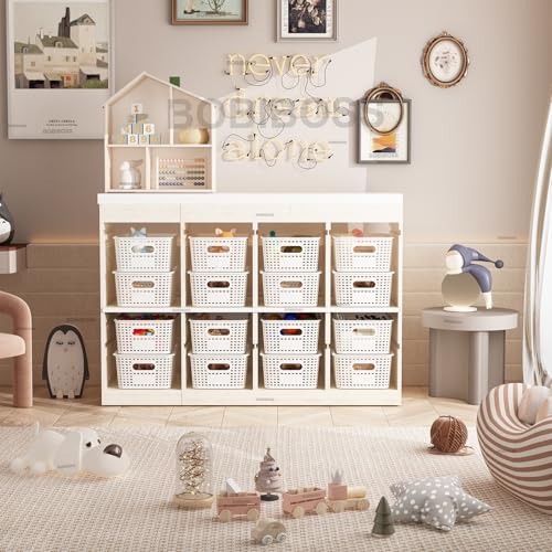 BOBIBOSS White Plastic Storage Baskets with Lids 12 Pack Stackable Storage Bins Containers for Shelves Organizing, Cute Decorative Storage Boxes for Classroom, Playroom, Closet, Pantry - Image 3