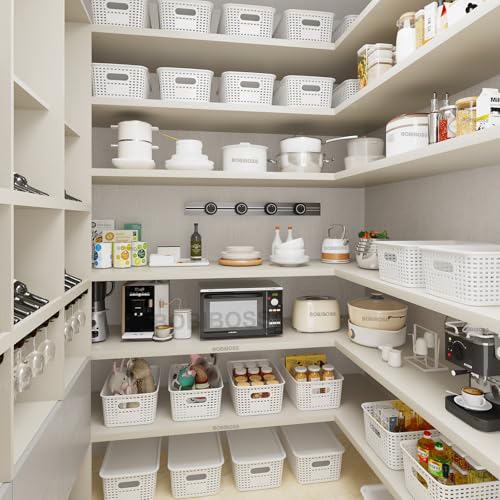 BOBIBOSS White Plastic Storage Baskets with Lids 12 Pack Stackable Storage Bins Containers for Shelves Organizing, Cute Decorative Storage Boxes for Classroom, Playroom, Closet, Pantry - Image 2