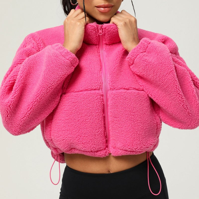 Generic Cross-border New Sports Casual Lamb Wool Coat Autumn and Winter Plush Short Top Coat Outdoor Running Coat for Women Bright rose red