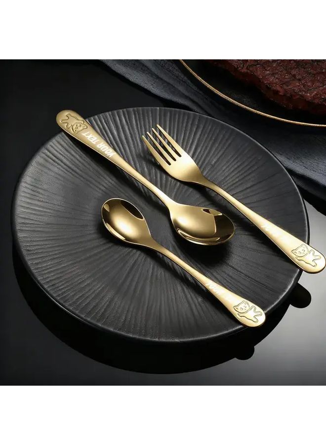 Personalized Gold Stainless Steel Cutlery Set 3pcs Bear Design - Image 2