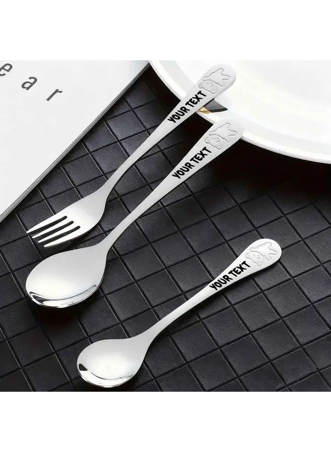 Personalized Gold Stainless Steel Cutlery Set 3pcs Bear Design - Image 4