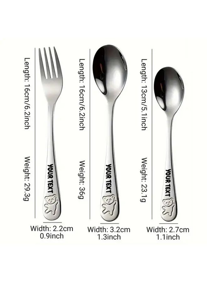 Personalized Gold Stainless Steel Cutlery Set 3pcs Bear Design - Image 3