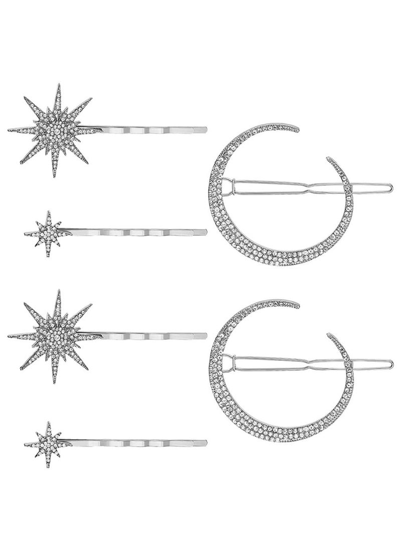 Beaupretty 2pcs Vintage Star Moon Hair Pin Metal Alloy Rhinestone Bobby Pins Hair Accessories for Woman Silver 