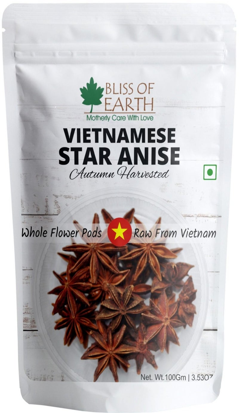 Bliss of Earth Vietnamese Star Anise 100g | Strong Aroma Spice | Premium Whole Star Anise for cooking, Tea & Coffee | Natural Whole Pods | Rich Flavor Boost Cooking Spice - Image 1
