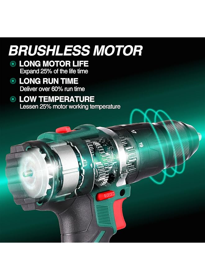 erorex Cordless Drill Driver Brushless 20V Hammer Drill With 2Pcs 2.0Ah Battery Combi Drill Set 50N.M Electric Screwdriver 19+3 Torque 2 Variable Speed 1 2 Inch Metal Chuck Impact Drill - Image 3
