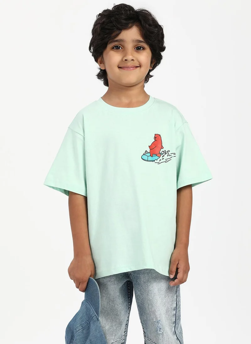 Nautinati Green Nautinati Boys' Cotton Surfing Bear Print T-shirt for Men | Best Price UAE