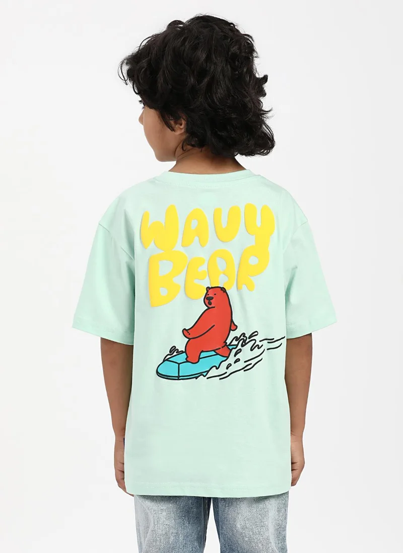 Nautinati Green Nautinati Boys' Cotton Surfing Bear Print T-shirt for Men | Best Price UAE