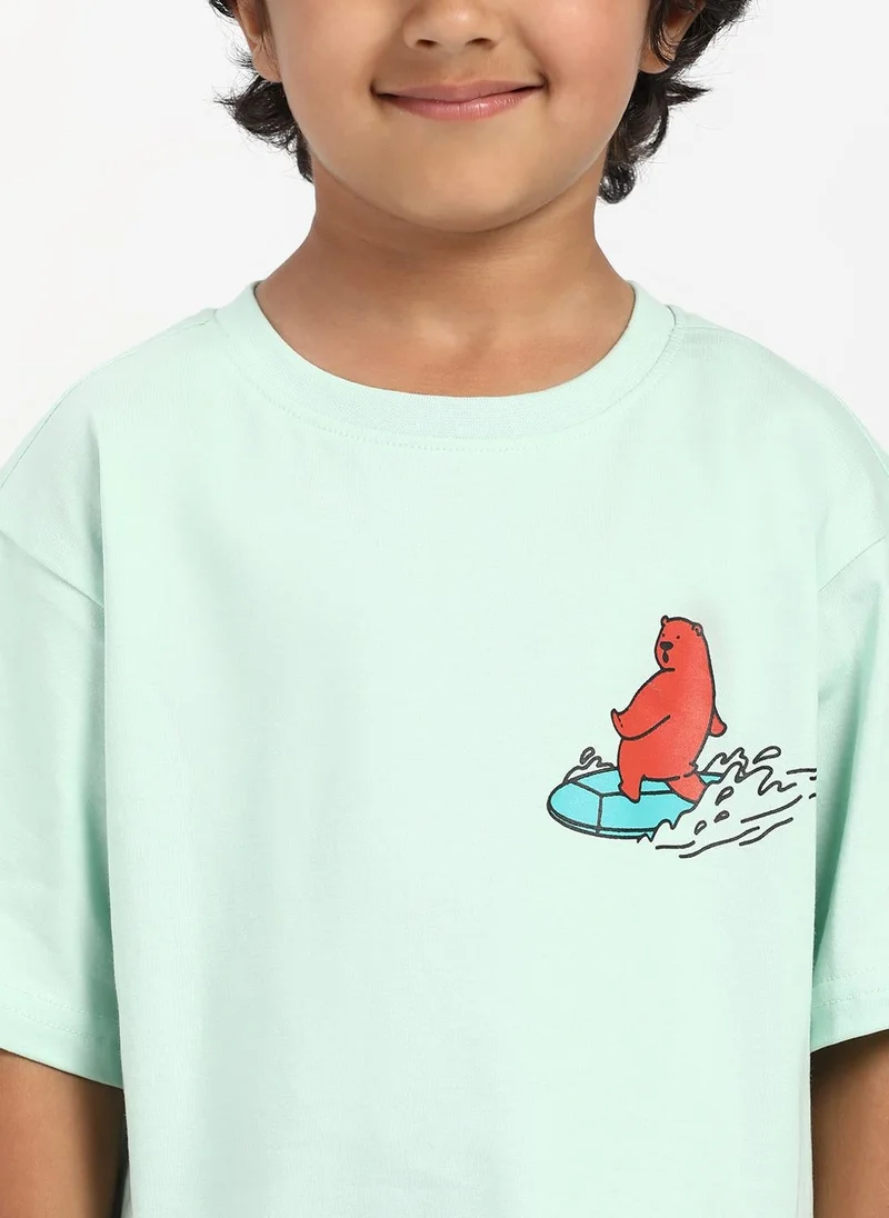 Nautinati Green Nautinati Boys' Cotton Surfing Bear Print T-shirt for Men | Best Price UAE