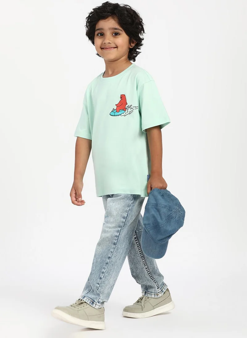 Nautinati Green Nautinati Boys' Cotton Surfing Bear Print T-shirt for Men | Best Price UAE