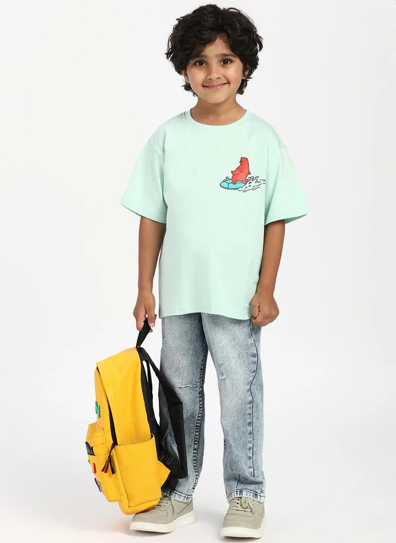 Nautinati Green Nautinati Boys' Cotton Surfing Bear Print T-shirt for Men | Best Price UAE