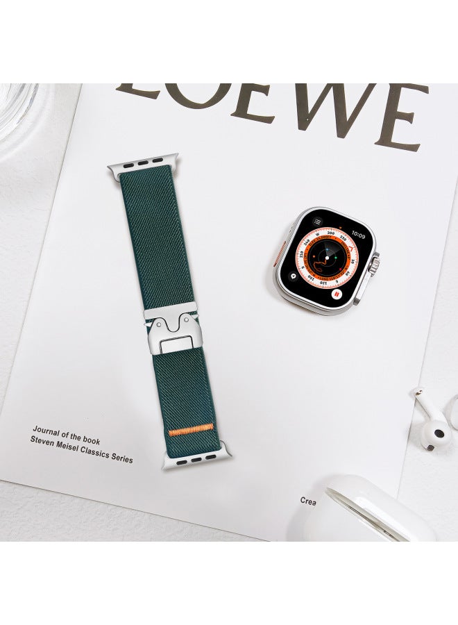 Nylon Weave Watch Band Apple Iwatch S10 S9 Compatible Parachute Buckle Loop Elastic Band Sport Style For Apple Watch-Color:dark Green-Specifications:38/40/41mm(s10 42mm)  - Image 5