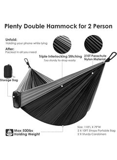 MIXDE Double Hammock for Camping, Double & Single Portable Outdoor Hammocks with 2 Tree Straps, Lightweight Nylon Parachute Hammocks for Travel Camping Backpacking Hiking Backyard  - Image 2
