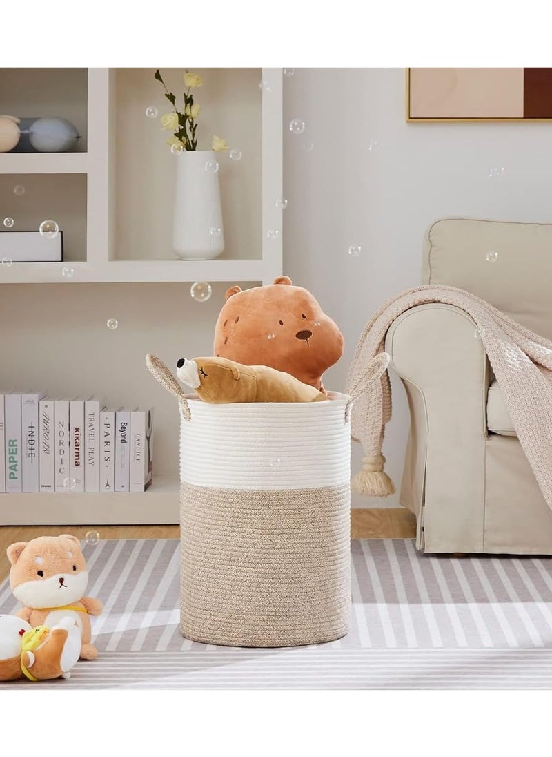 Taizz Ventures 60L Woven Cotton Rope Laundry Hamper - Large Decorative Laundry Basket with Handles, Durable Clothes Storage Organizer for Bedroom, Bathroom, and Nursery 20Hx15W Inch - Brown/White  - Image 2