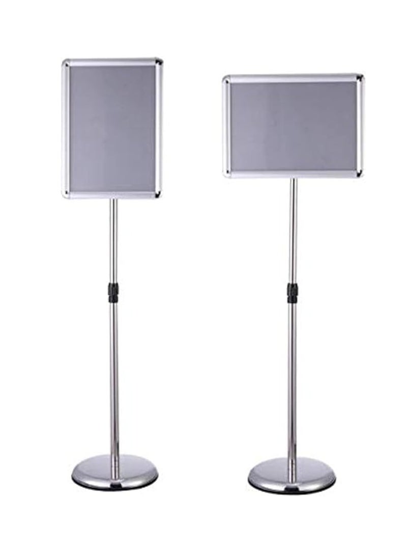 A3 Sign Stand Adjustable Poster Stand Aluminum Snap Frame Menu Stand Replaceable Advertising Rack Floor Display Stands with Safety Corner and Stable Round Base (Silver, A3) - Image 1