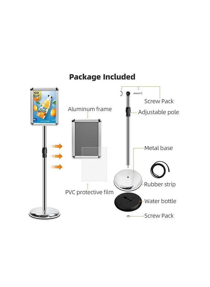 A3 Sign Stand Adjustable Poster Stand Aluminum Snap Frame Menu Stand Replaceable Advertising Rack Floor Display Stands with Safety Corner and Stable Round Base (Silver, A3) - Image 4
