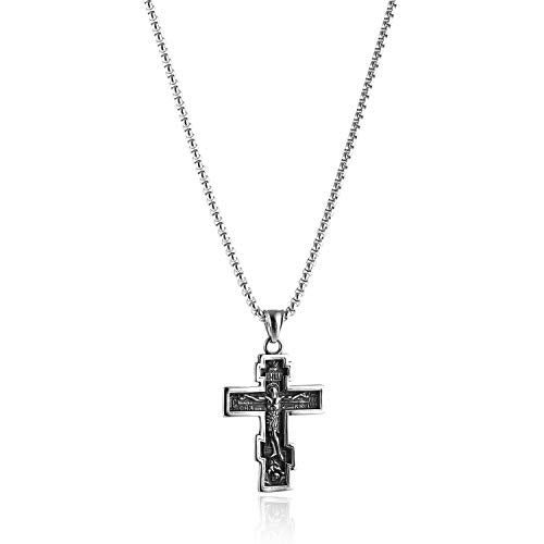 HZMAN Vintage Orthodox Cross Crucifix Stainless Steel Pendant Necklace 22+2 Inches Chain, Colour Silver Gold Black - Image 4