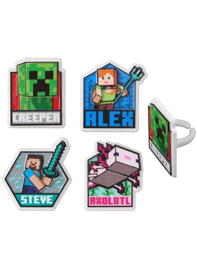 DecoPac DecoPac Minecraft Lush Finds Rings, Cupcake Decorations Featuring Creeper, Alex, Steve and Axolotl! Multicolored 3D Food Safe Cake Toppers â€“ 24 Pack  - Image 1