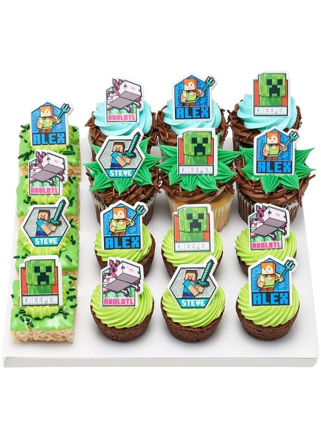 DecoPac DecoPac Minecraft Lush Finds Rings, Cupcake Decorations Featuring Creeper, Alex, Steve and Axolotl! Multicolored 3D Food Safe Cake Toppers â€“ 24 Pack  - Image 3