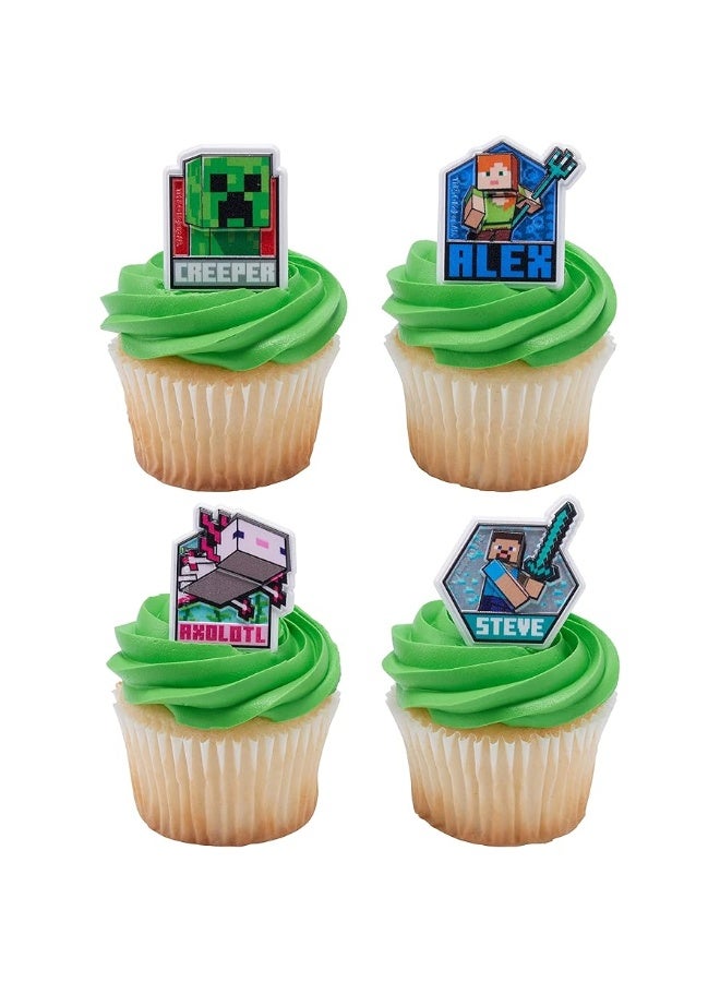 DecoPac DecoPac Minecraft Lush Finds Rings, Cupcake Decorations Featuring Creeper, Alex, Steve and Axolotl! Multicolored 3D Food Safe Cake Toppers â€“ 24 Pack  - Image 4
