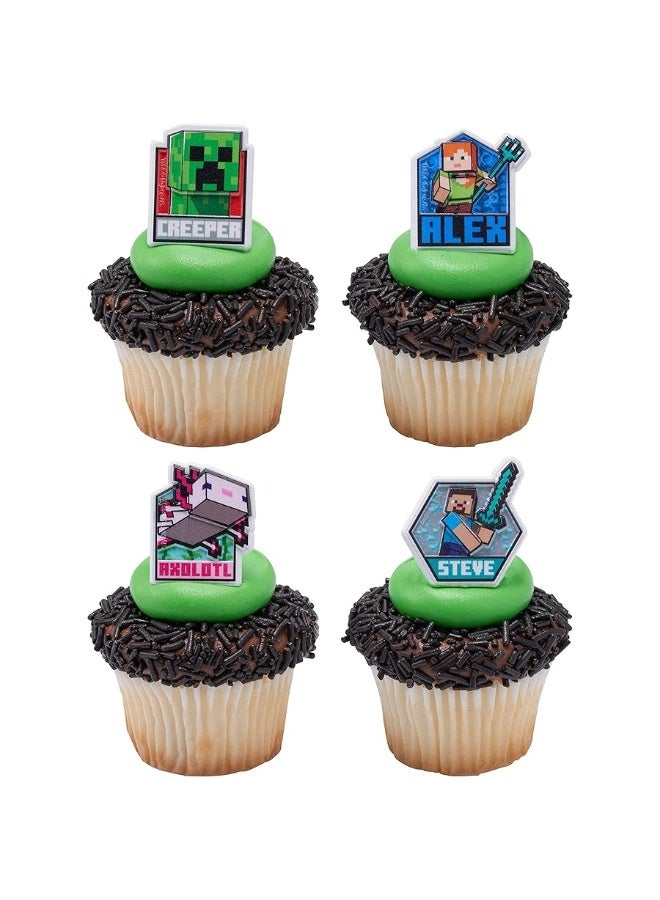 DecoPac DecoPac Minecraft Lush Finds Rings, Cupcake Decorations Featuring Creeper, Alex, Steve and Axolotl! Multicolored 3D Food Safe Cake Toppers â€“ 24 Pack  - Image 5