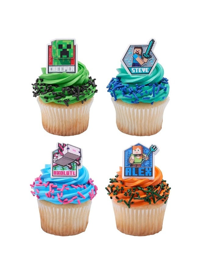 DecoPac DecoPac Minecraft Lush Finds Rings, Cupcake Decorations Featuring Creeper, Alex, Steve and Axolotl! Multicolored 3D Food Safe Cake Toppers â€“ 24 Pack  - Image 2