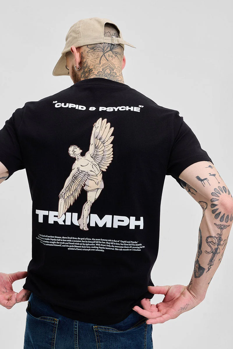 SNITCH Triumph Black Printed Slim Fit T-Shirt