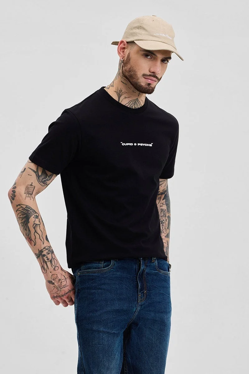 SNITCH Triumph Black Printed Slim Fit T-Shirt