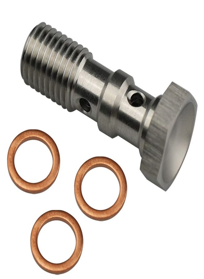 KRD Performance Universal Stainless Steel M10x1.0 Metric Thread Turbo Brake Line Banjo Bolt with M10 Copper Washers, Double Banjo Bolt 38mm Length - Image 3