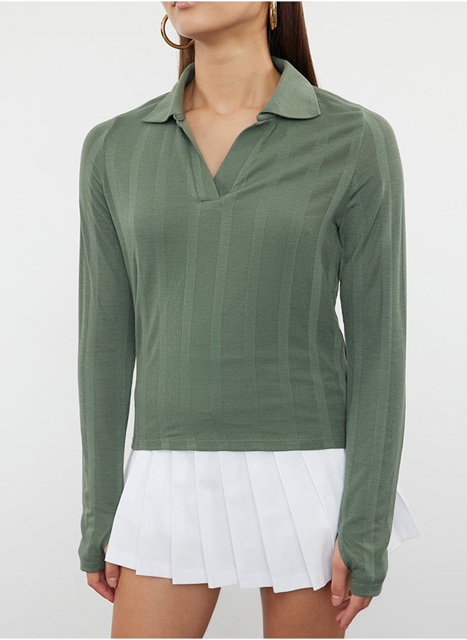 trendyol Green Basic Polo Neck Fine Knitwear Sweater TWOAW25KZ00118  - Image 3
