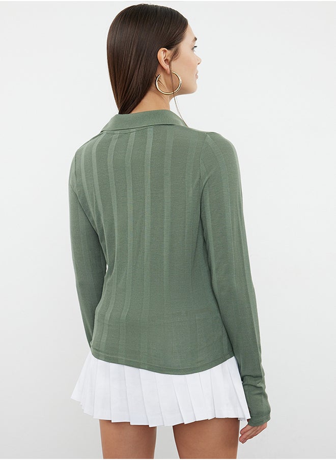 trendyol Green Basic Polo Neck Fine Knitwear Sweater TWOAW25KZ00118  - Image 5