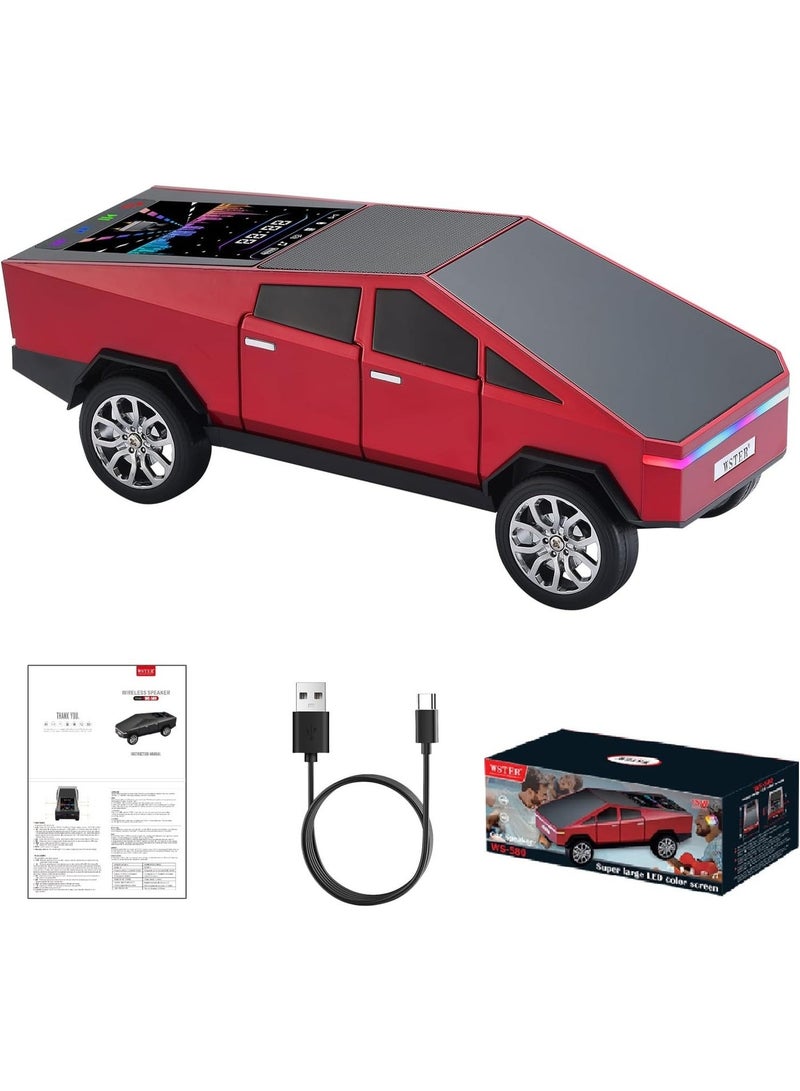 WSTER WS-580 Cyberpunk Truck Bluetooth Speaker with LED Display Screen, Dynamic RGB Lights, HD Sound, TWS Stereo, FM Radio, USB/TF Port & Built-In Mic – Red - Image 1