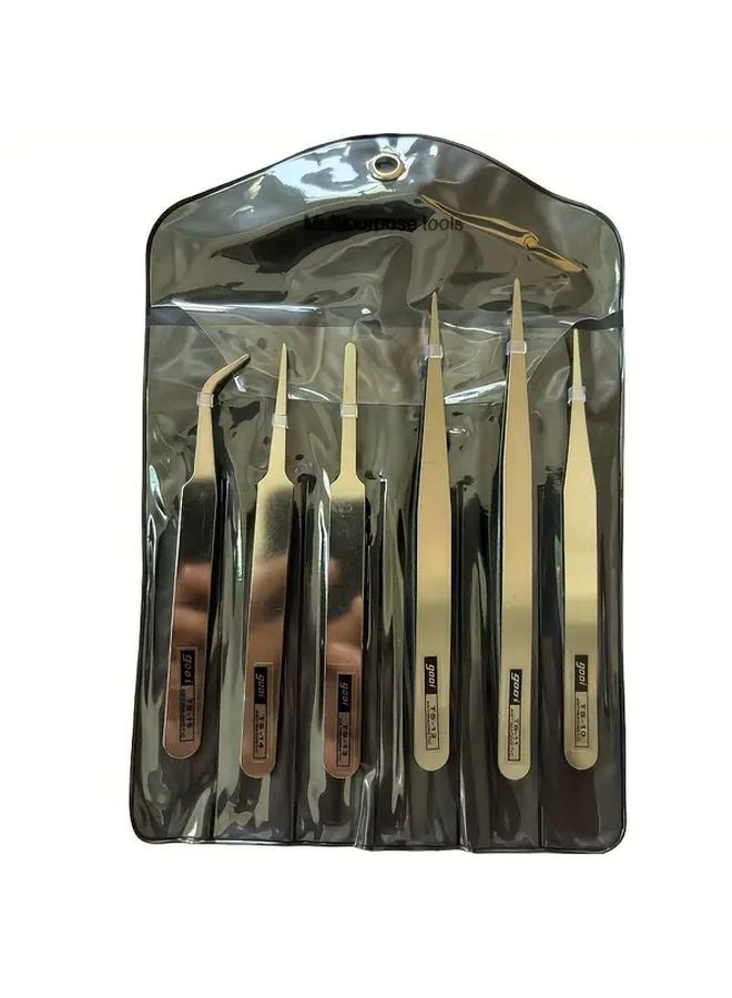 6Pcs Stainless Steel Tweezers Anti Static Durable Metal For Phone Repair Industrial Use - Image 5