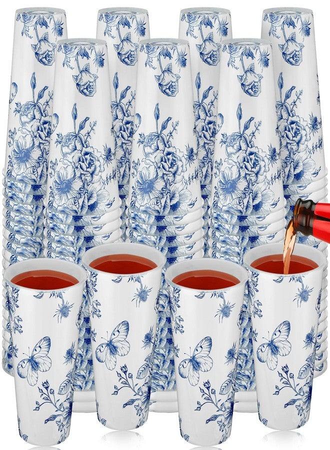 Layhit 50 Pcs 16 oz Blue and White Flower Disposable Cups Blue Chinoiserie Flower Plastic Cups Floral Party Decorations Hot Cold Drinks for Birthday, Bridal Shower, Tea Wedding Party - Image 2