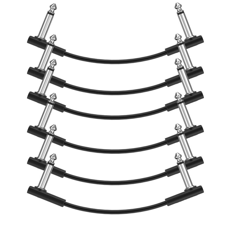 Donner Flat Patch Cables for Guitar Effect Pedal 6 Inch Save Space Clear Sound 1/4" TS Right Angle 6 Packs - Image 1