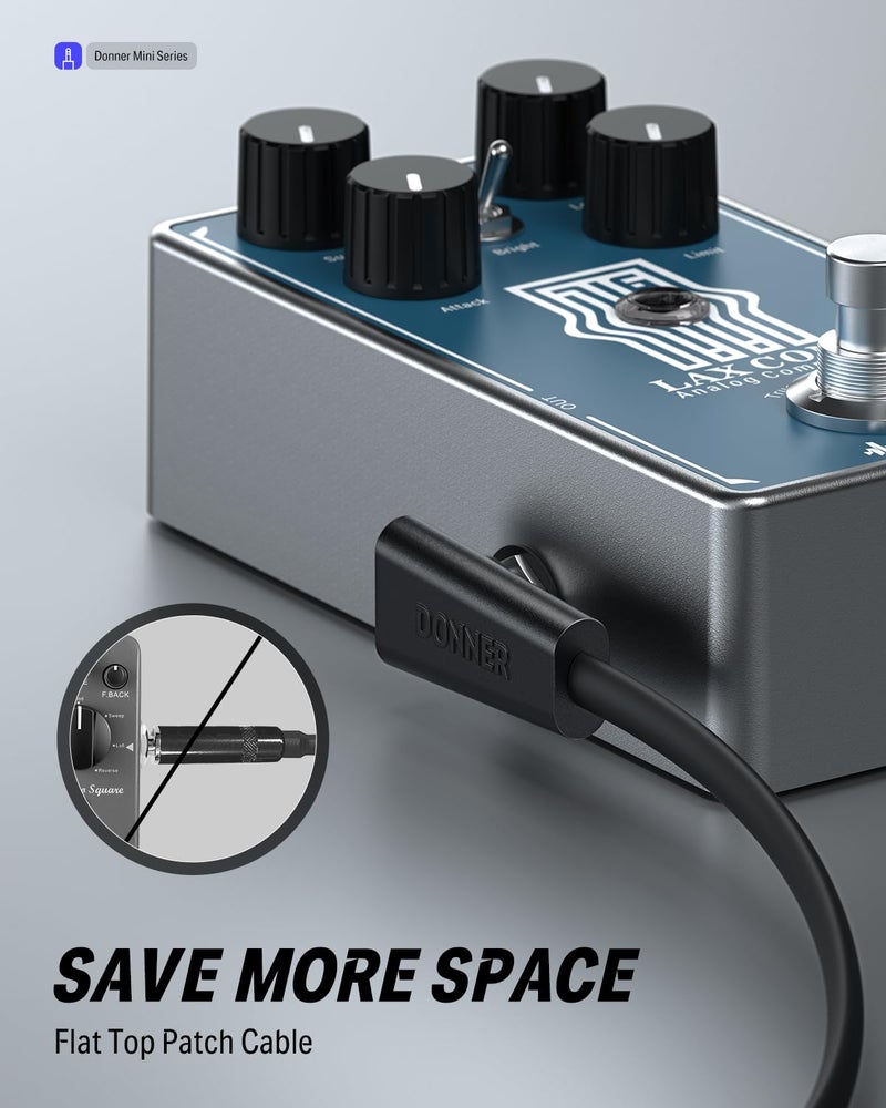 Donner Flat Patch Cables for Guitar Effect Pedal 6 Inch Save Space Clear Sound 1/4" TS Right Angle 6 Packs - Image 3