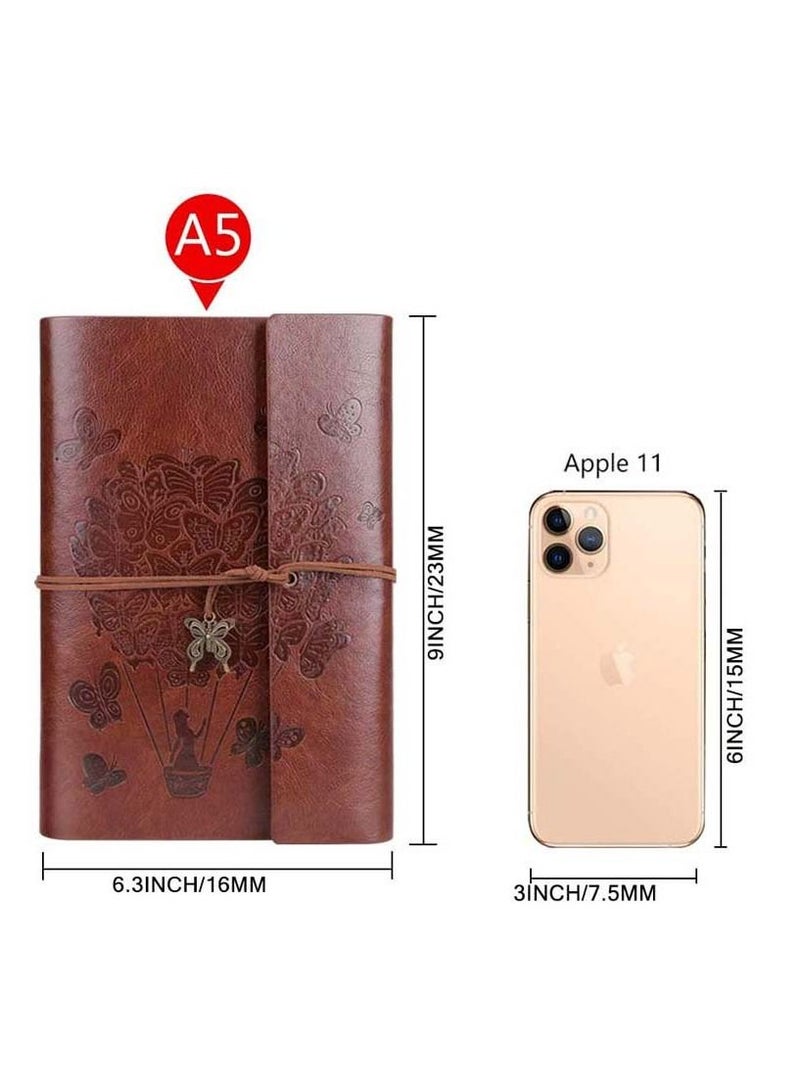 NIBEMINENT Vintage Refillable Notebook Premium PU Leather Classic Embossed Travel Journal Diary with Lined Paper and Retro Pendants A5 Brown  - Image 2