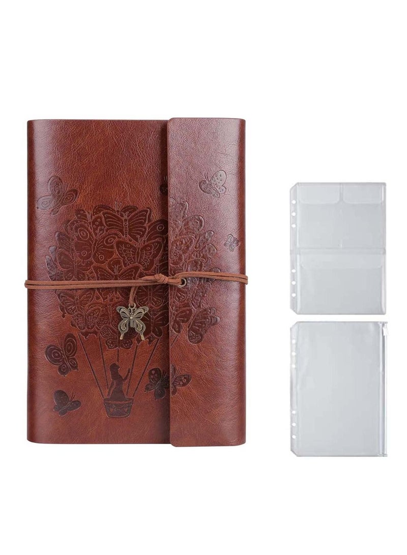 NIBEMINENT Vintage Refillable Notebook Premium PU Leather Classic Embossed Travel Journal Diary with Lined Paper and Retro Pendants A5 Brown  - Image 1