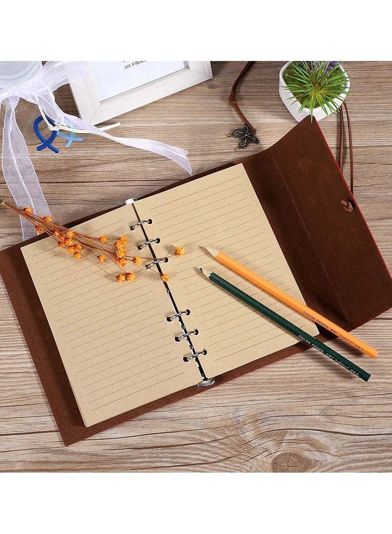 NIBEMINENT Vintage Refillable Notebook Premium PU Leather Classic Embossed Travel Journal Diary with Lined Paper and Retro Pendants A5 Brown  - Image 5